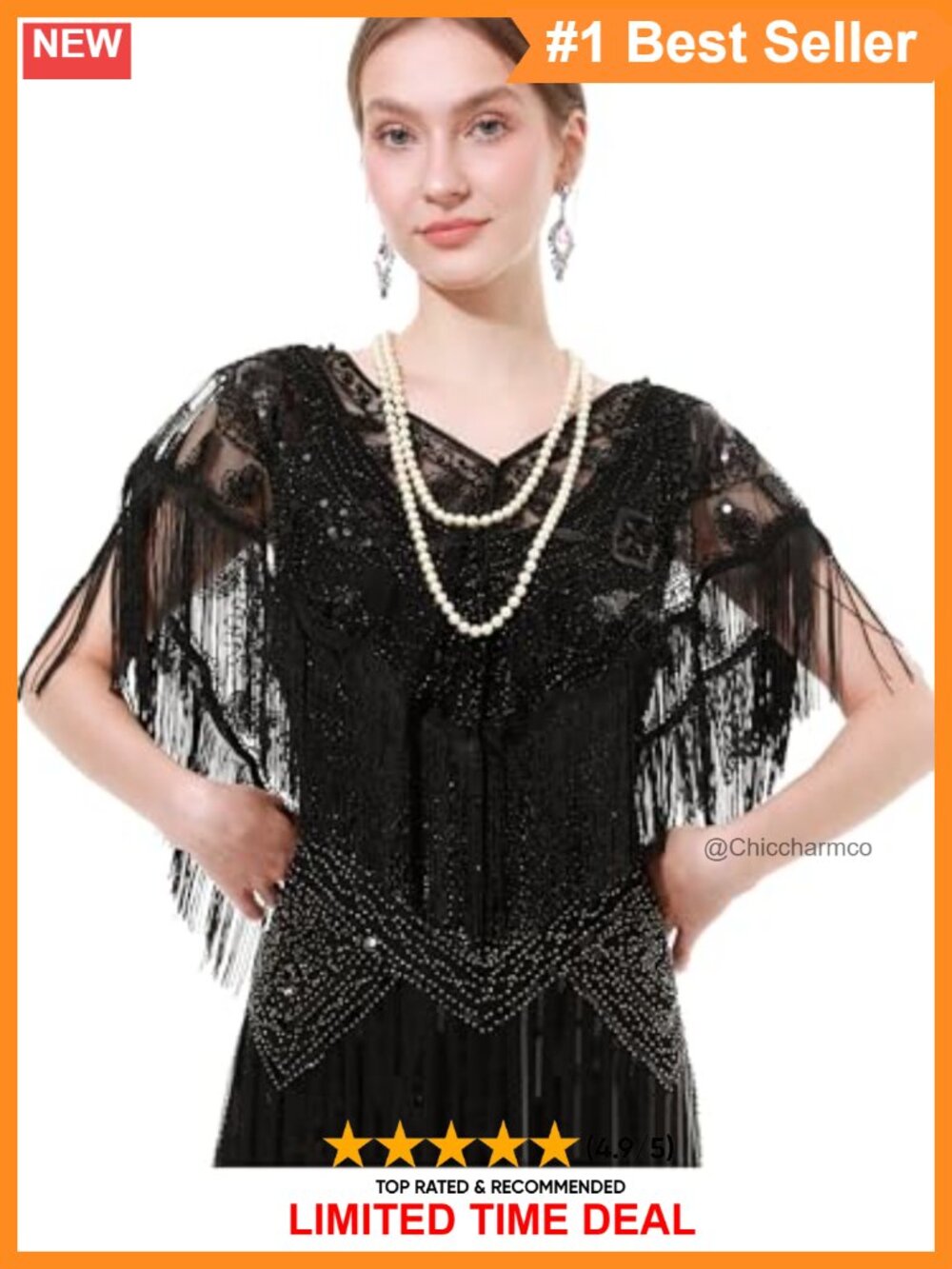 1920s Sequin Fringe Shawl Wrap Art Deco Gatsby Wedding Party One Size